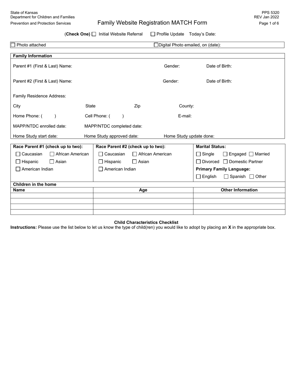 Form PPS5320 Family Website Registration Match Form - Kansas, Page 1
