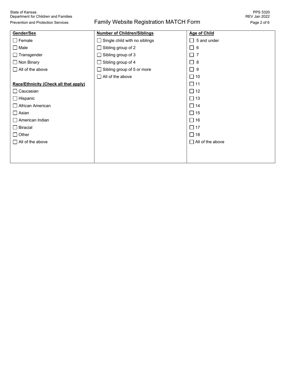 Form PPS5320 Family Website Registration Match Form - Kansas, Page 2