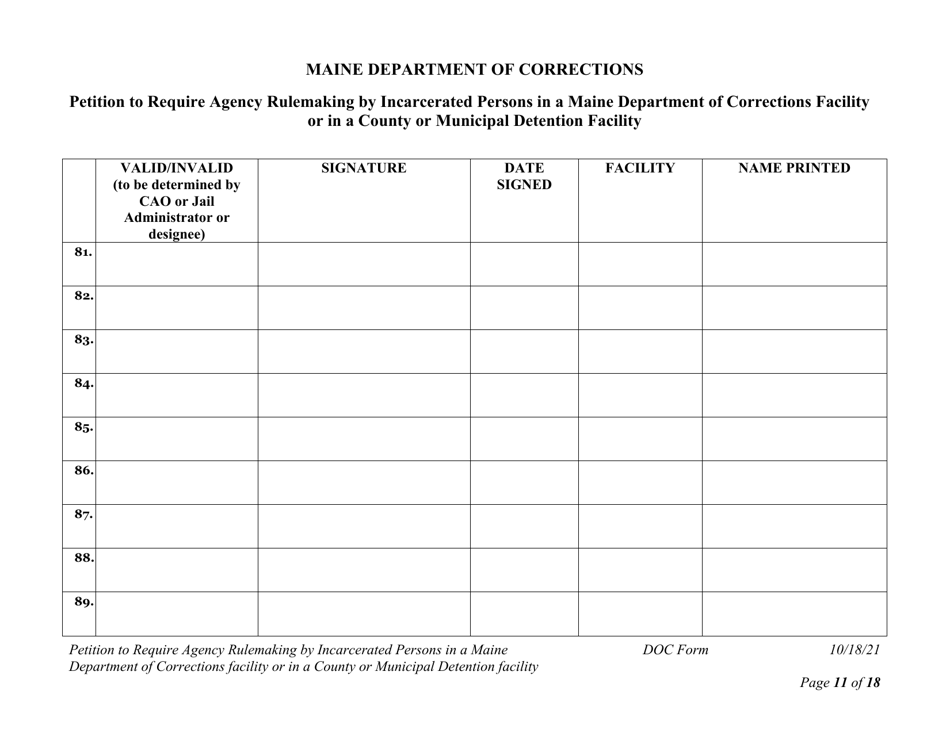 Petition to Require Agency Rulemaking by Incarcerated Persons in a Maine Department of Corrections Facility or in a County or Municipal Detention Facility - Maine, Page 11