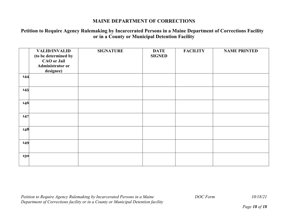 Petition to Require Agency Rulemaking by Incarcerated Persons in a Maine Department of Corrections Facility or in a County or Municipal Detention Facility - Maine, Page 18