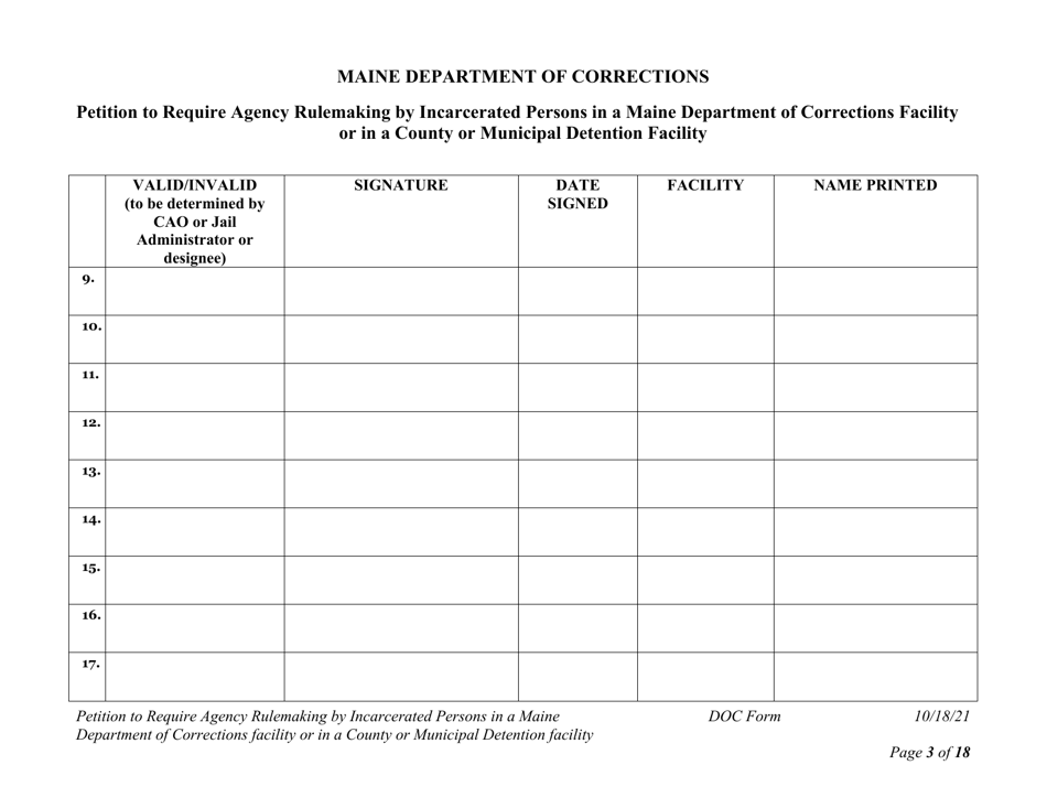 Petition to Require Agency Rulemaking by Incarcerated Persons in a Maine Department of Corrections Facility or in a County or Municipal Detention Facility - Maine, Page 3