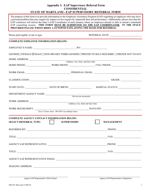 Form MS561 Appendix 3 Eap Supervisory Referral Form - Maryland