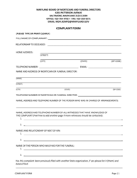 Complaint Form - Maryland Board of Morticians and Funeral Directors - Maryland, Page 2