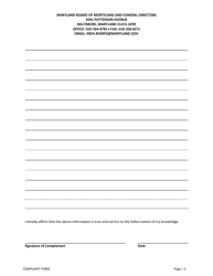 Complaint Form - Maryland Board of Morticians and Funeral Directors - Maryland, Page 4