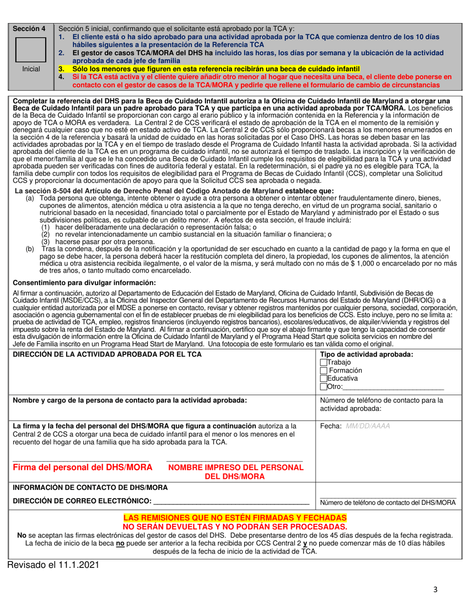 Aprobado Por Tca / Formato De Referencia DHS-Mora - Maryland (Spanish), Page 3