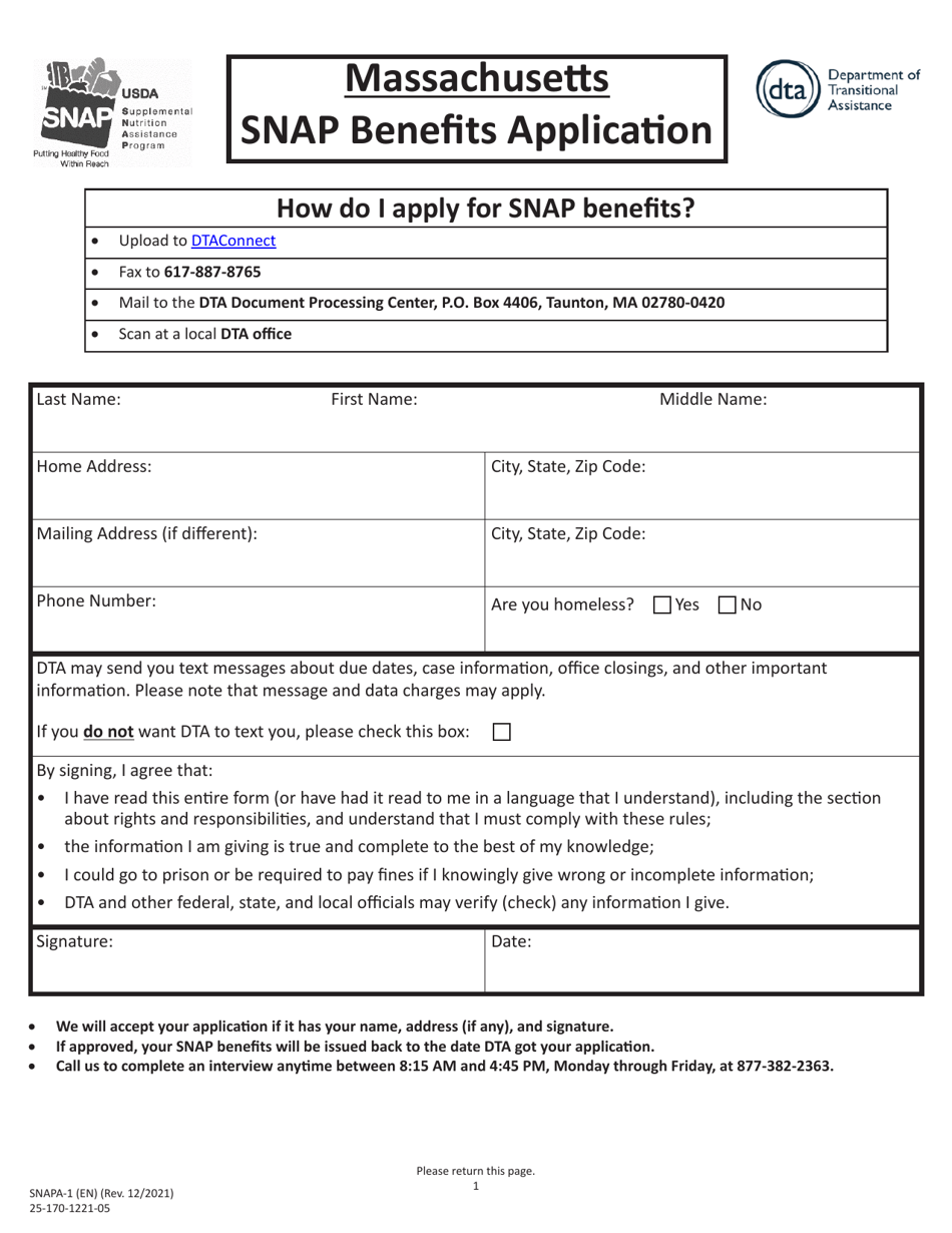 Form SNAPA1 Download Fillable PDF or Fill Online Snap Benefits