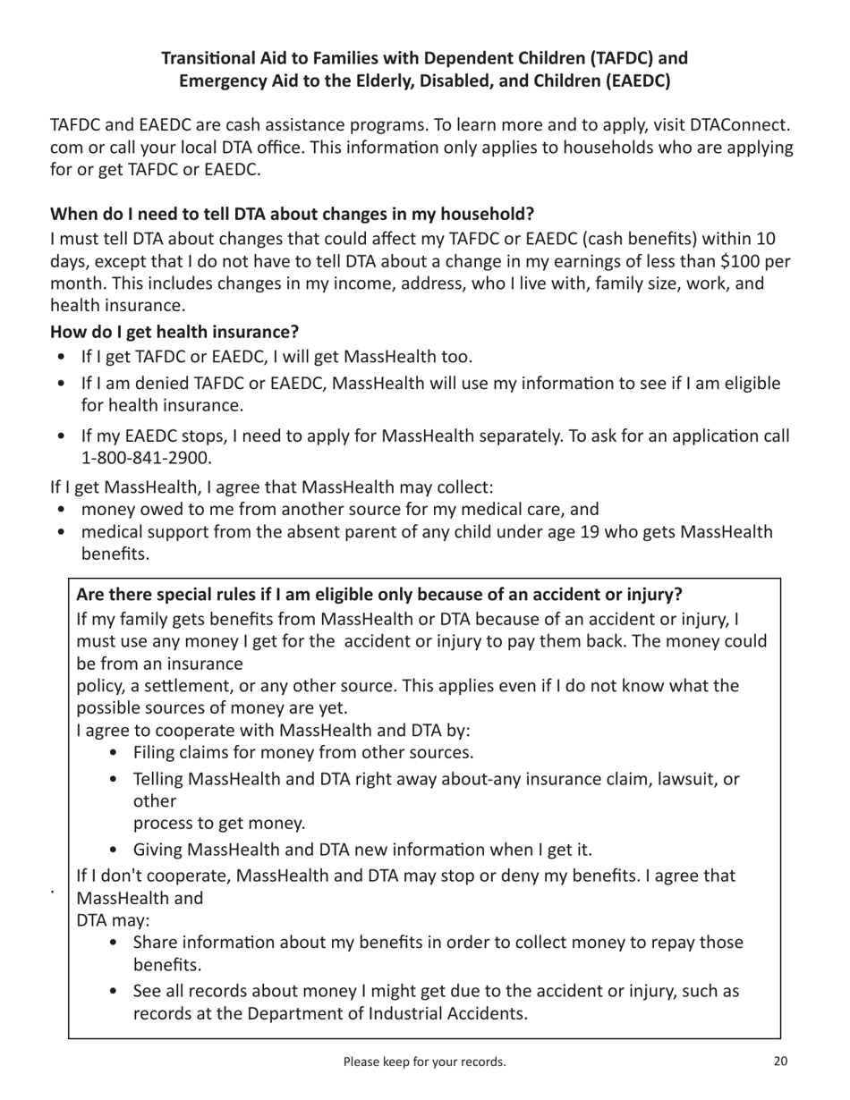 Form SNAP-APP-SENIORS Snap Benefits Application for Seniors - Massachusetts, Page 20