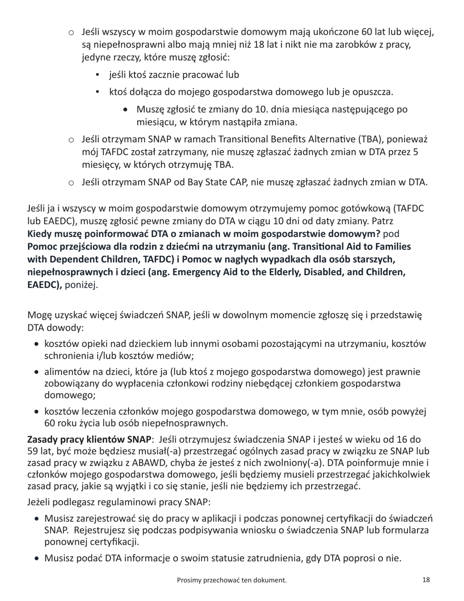 Form SNAP-APP-SENIORS Snap Benefits Application for Seniors - Massachusetts (Polish), Page 18