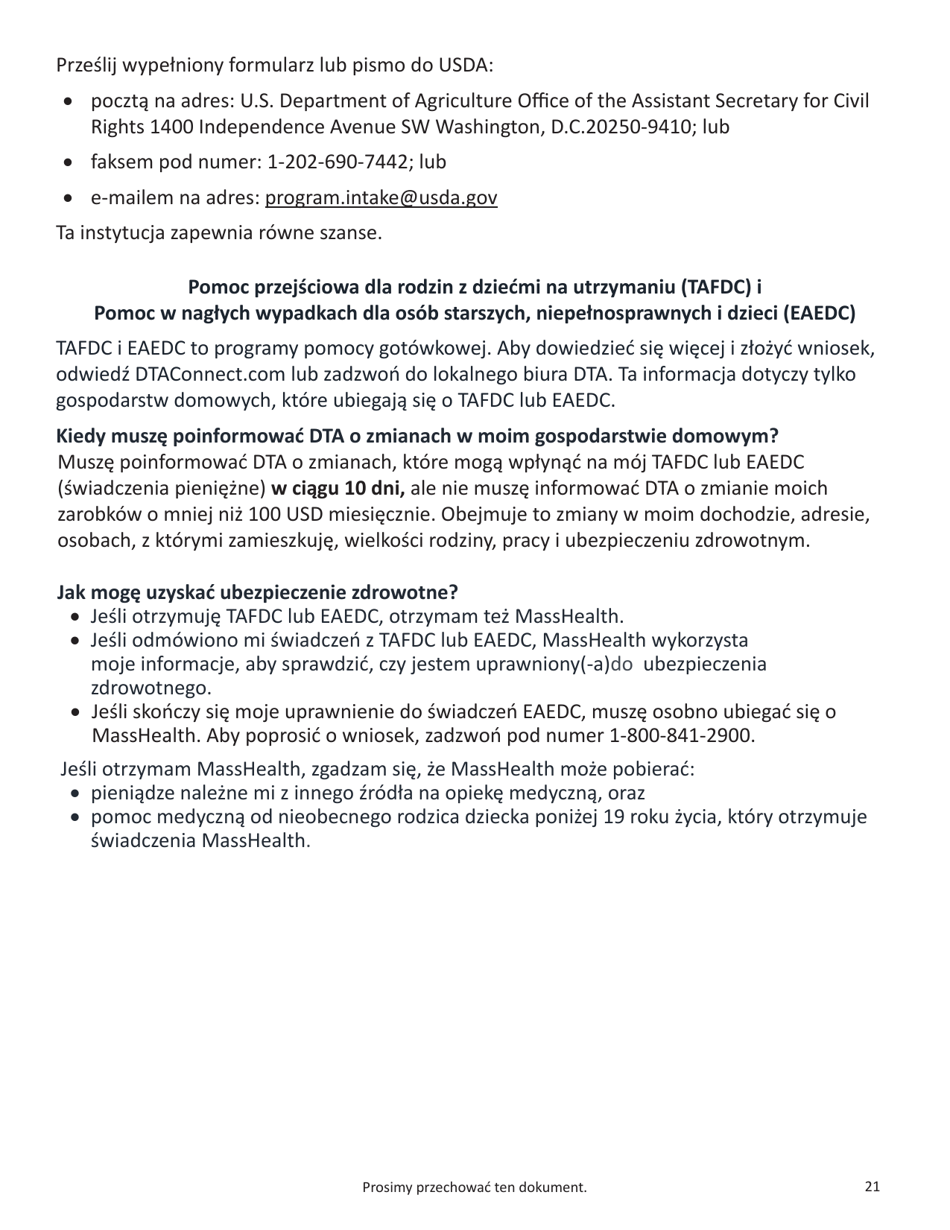 Form SNAP-APP-SENIORS Snap Benefits Application for Seniors - Massachusetts (Polish), Page 21
