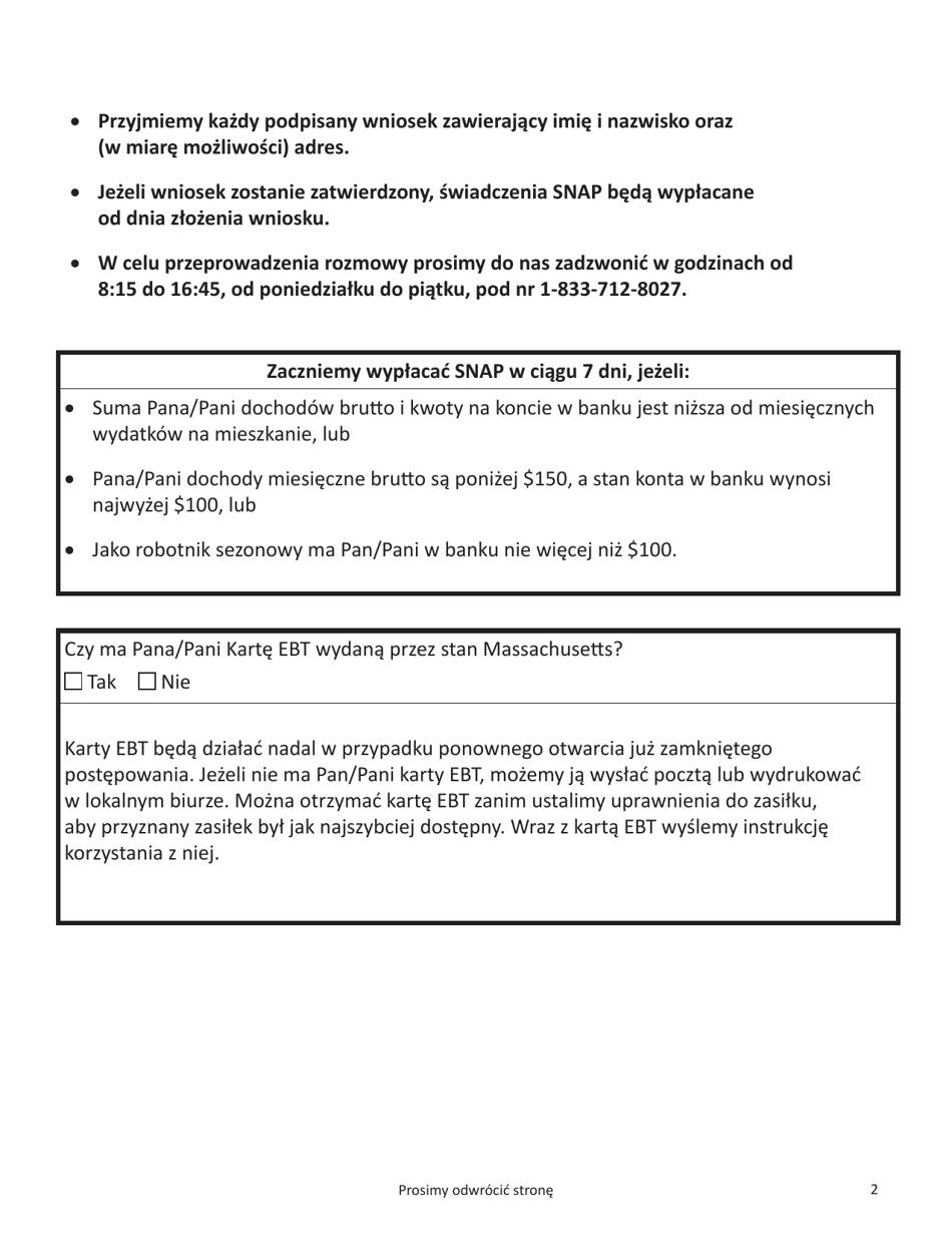 Form SNAP-APP-SENIORS Snap Benefits Application for Seniors - Massachusetts (Polish), Page 2