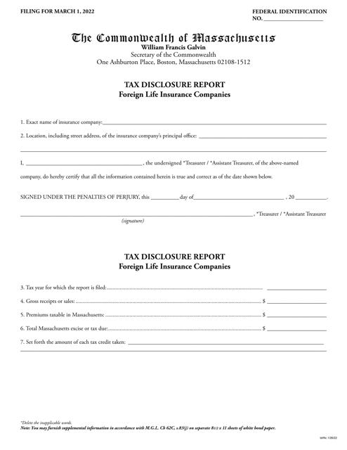 Tax Disclosure Report - Foreign Life Insurance Companies - Massachusetts Download Pdf
