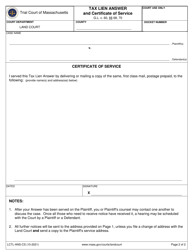 Form LCTL-ANS-CS Tax Lien Answer and Certificate of Service - Massachusetts, Page 2
