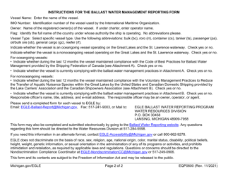 Form EQP0600 Ballast Water Management Reporting Form - Michigan, Page 2