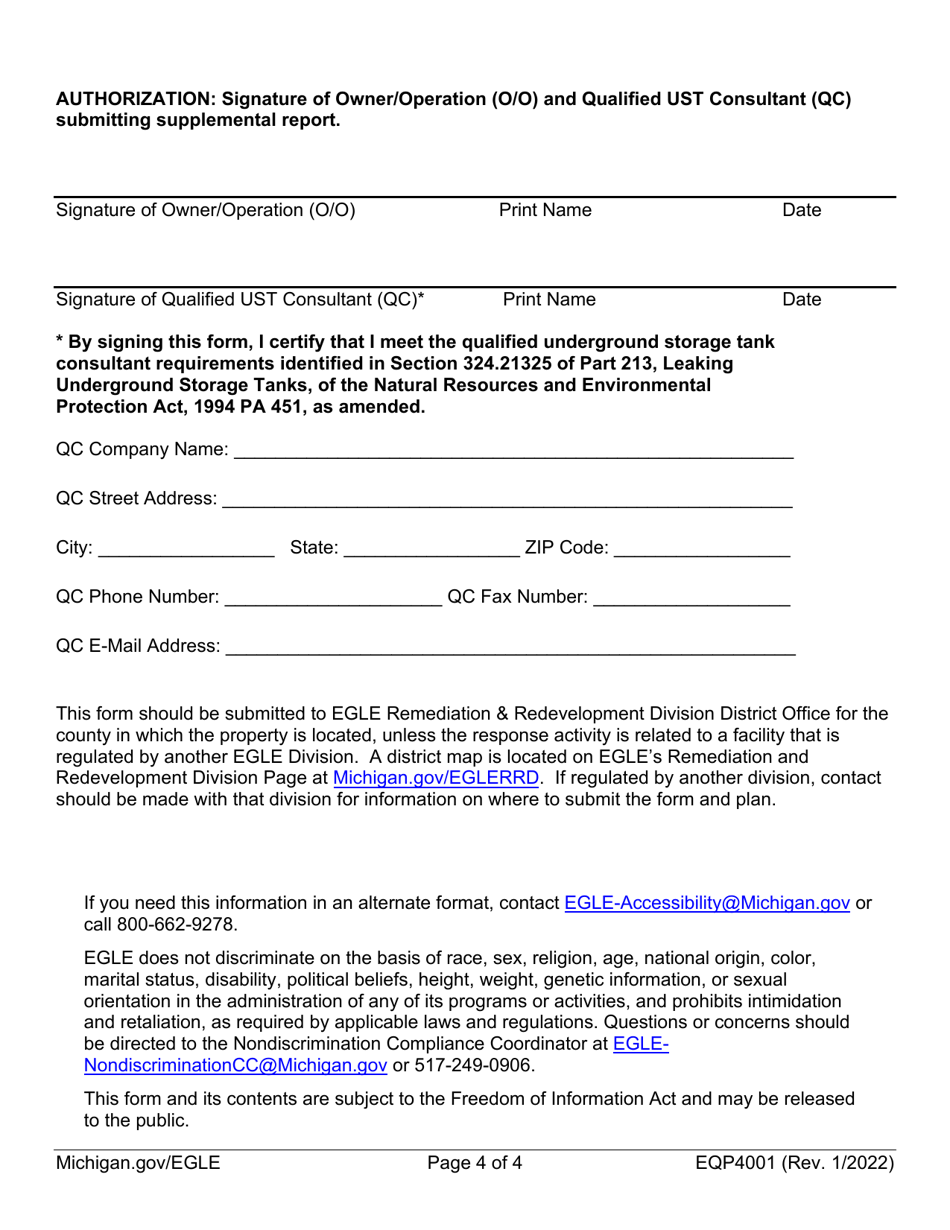 Form EQP4001 Leaking Underground Storage Tank Supplemental Information Cover Sheet - Michigan, Page 4