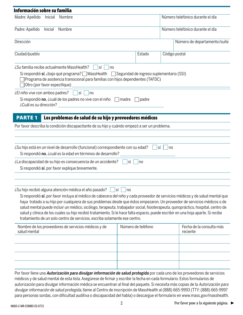 Suplemento De Discapacidad Para Ninos De Masshealth - Massachusetts (Spanish), Page 2