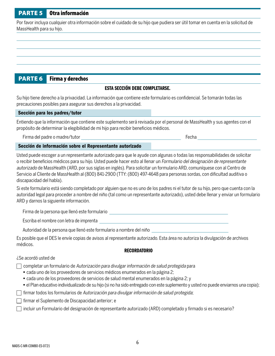 Suplemento De Discapacidad Para Ninos De Masshealth - Massachusetts (Spanish), Page 6