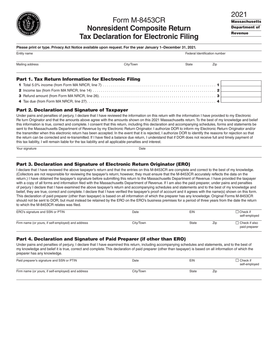 Form M-8453CR Nonresident Composite Return Tax Declaration for Electronic Filing - Massachusetts, Page 1
