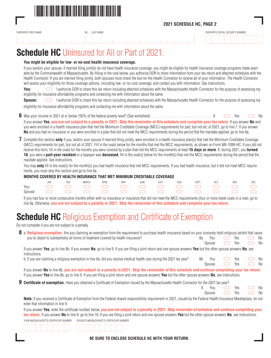 Schedule HC Health Care Information - Massachusetts, Page 3