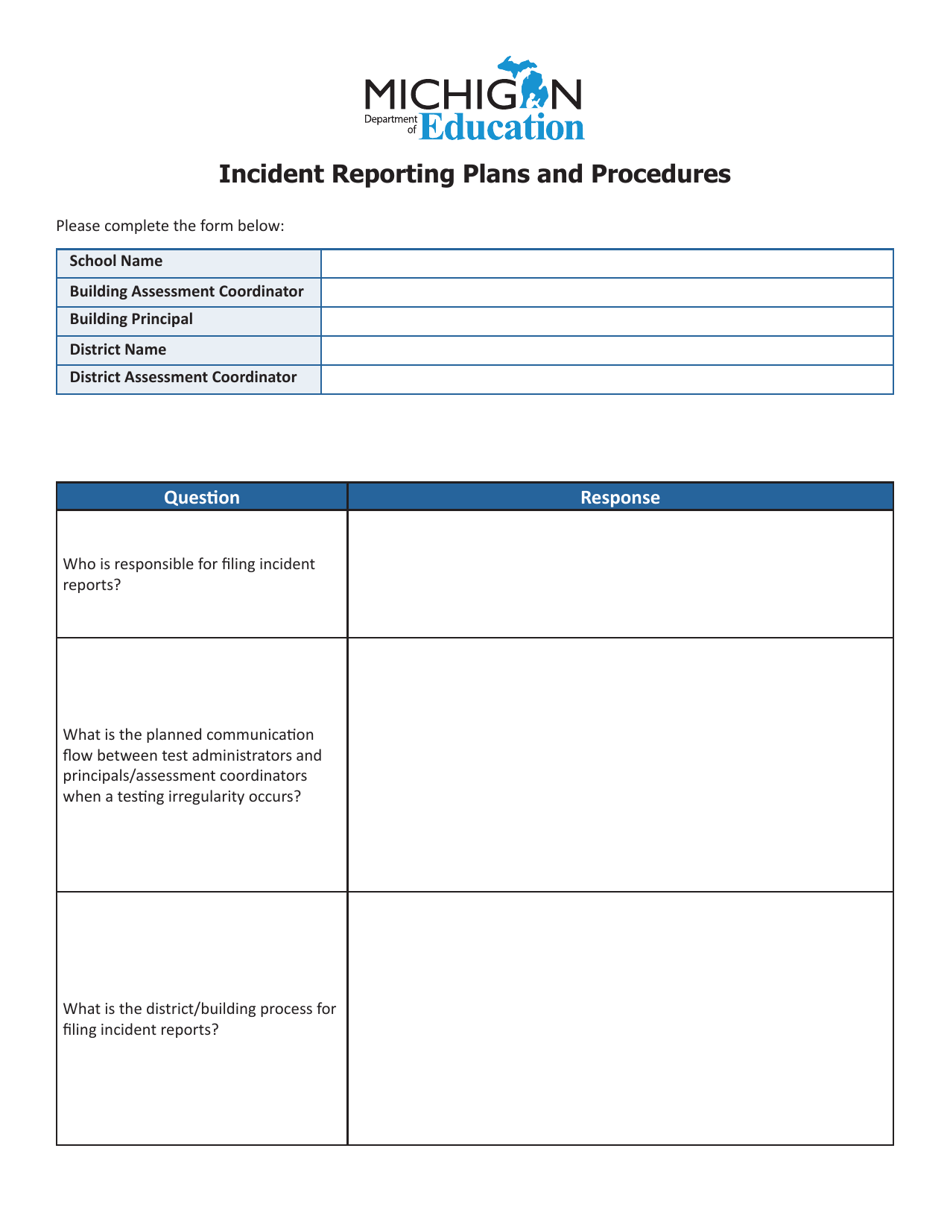 Incident Reporting Plans and Procedures - Michigan, Page 1