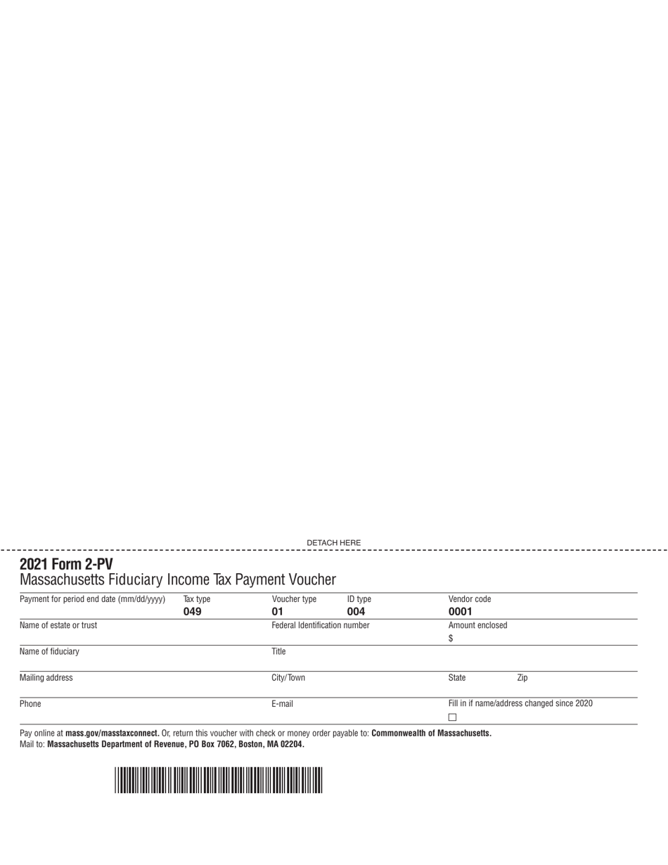 Form 2-PV Massachusetts Fiduciary Income Tax Payment Voucher - Massachusetts, Page 1