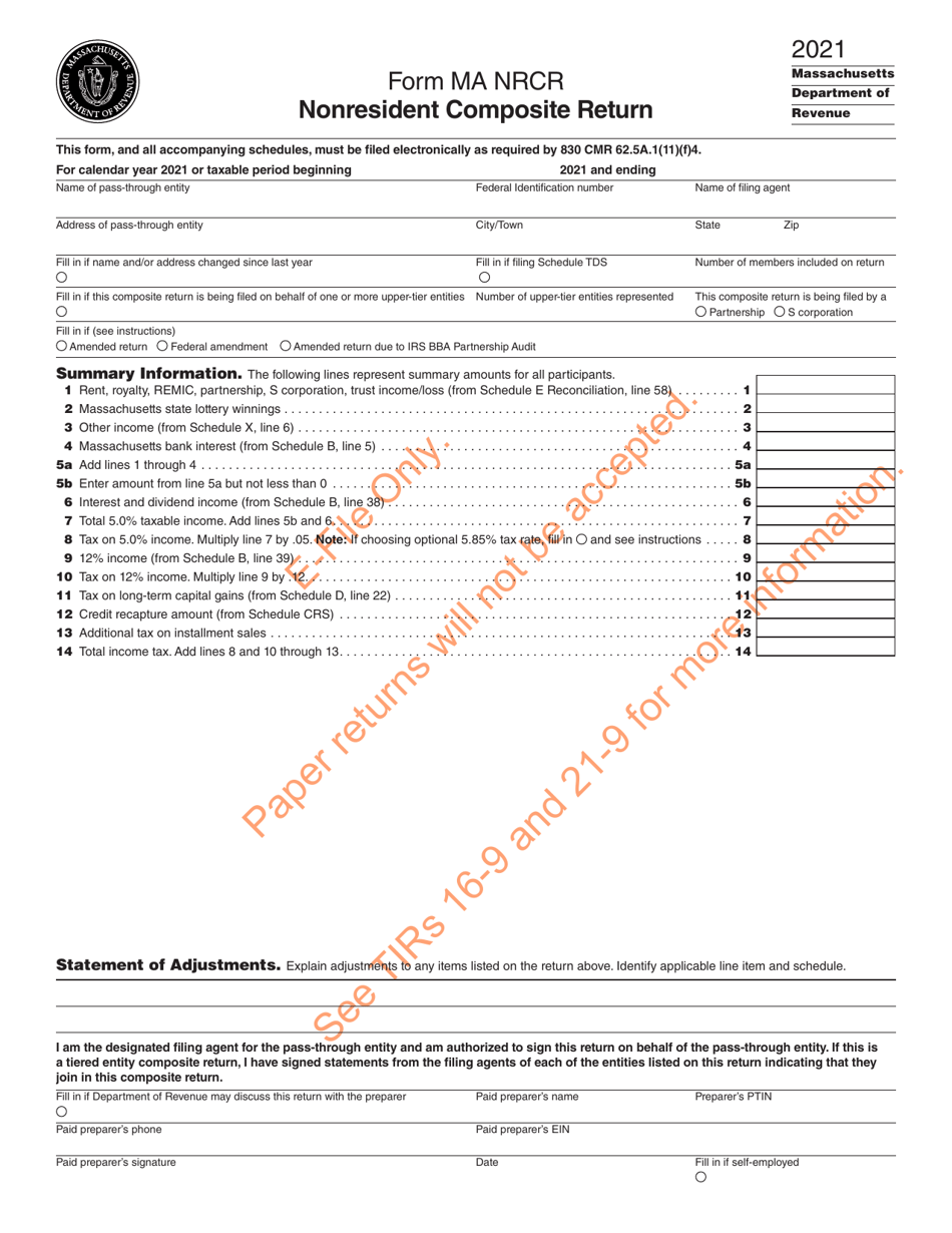 Form MA NRCR Nonresident Composite Return - Massachusetts, Page 2