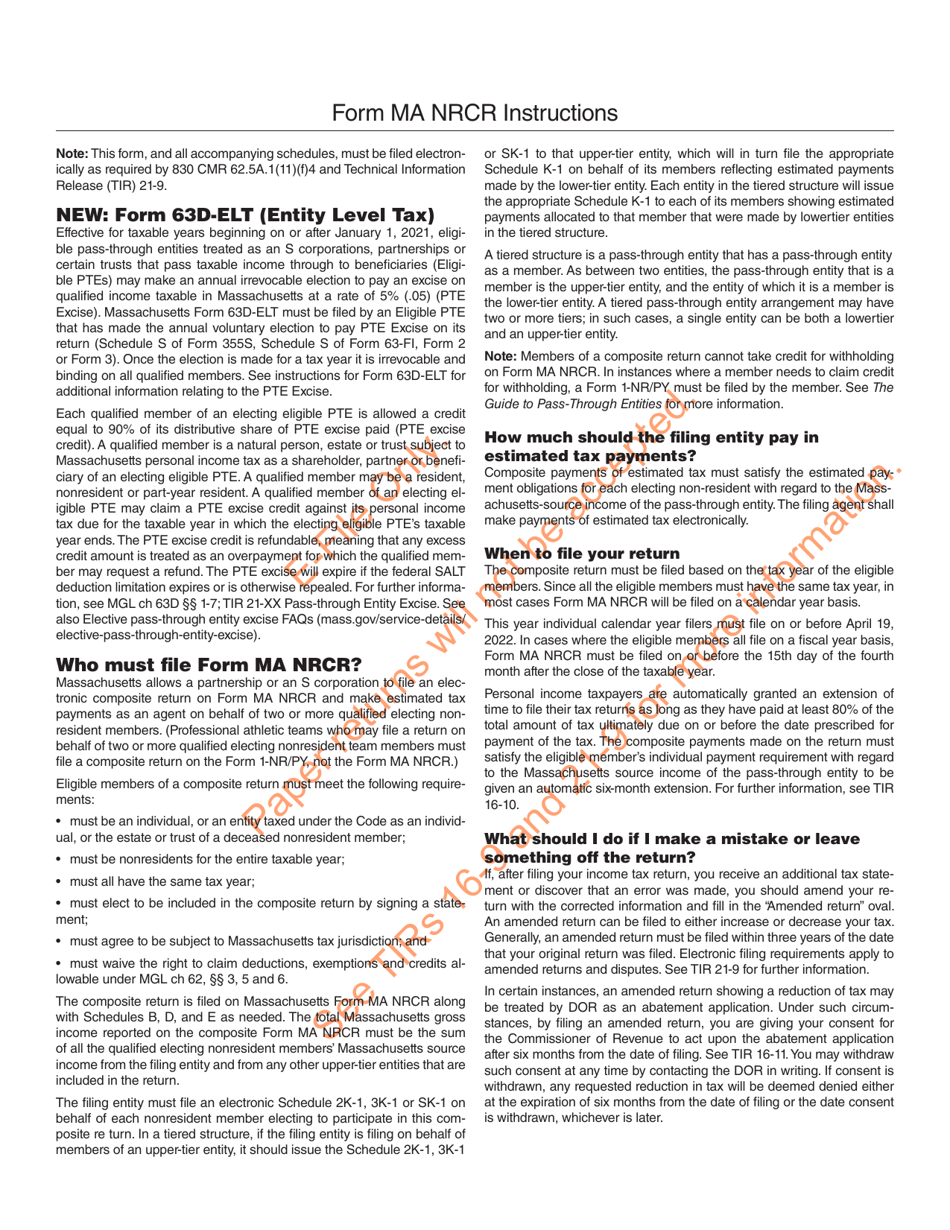 Form MA NRCR Nonresident Composite Return - Massachusetts, Page 4