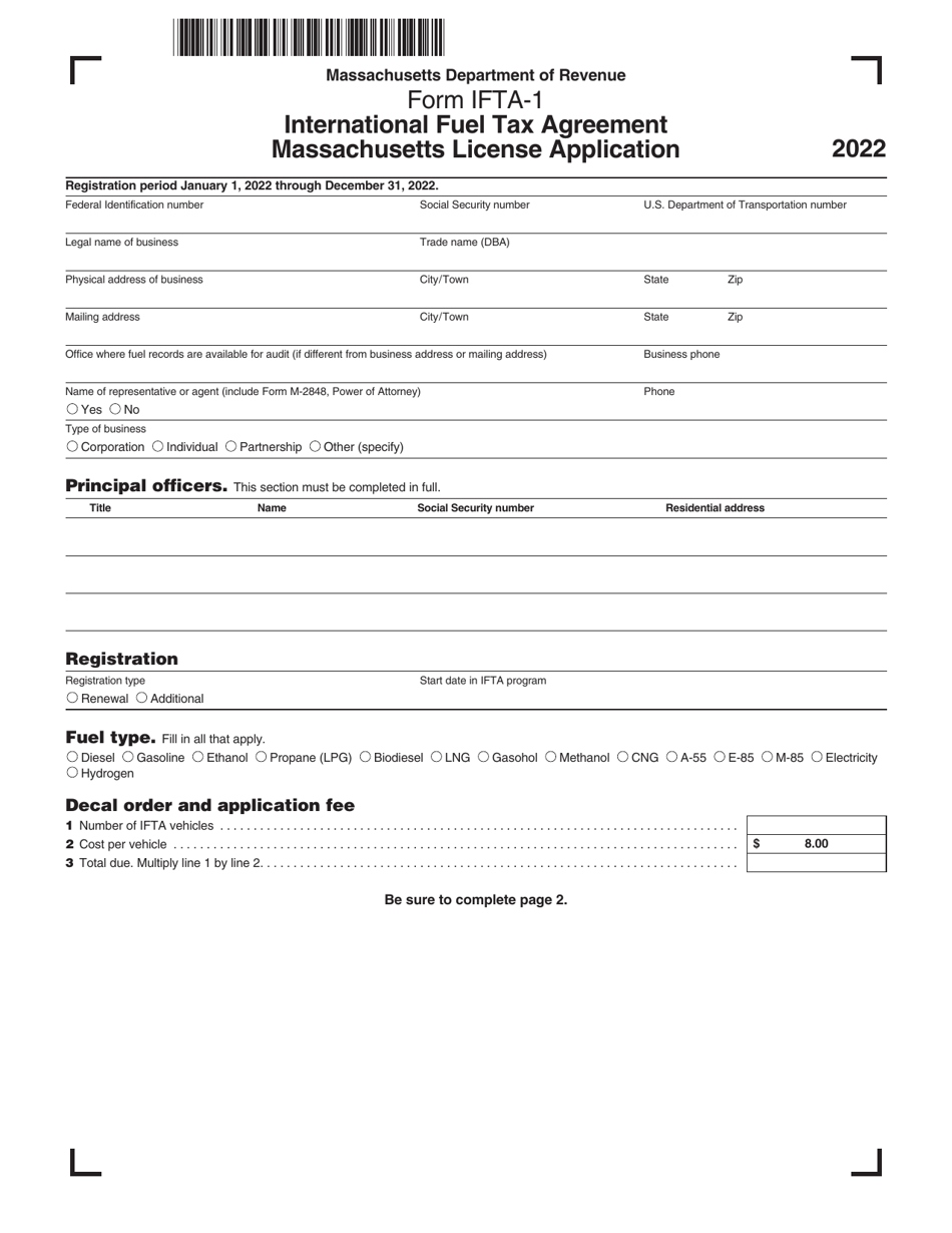Form IFTA-1 International Fuel Tax Agreement Massachusetts License Application - Massachusetts, Page 1