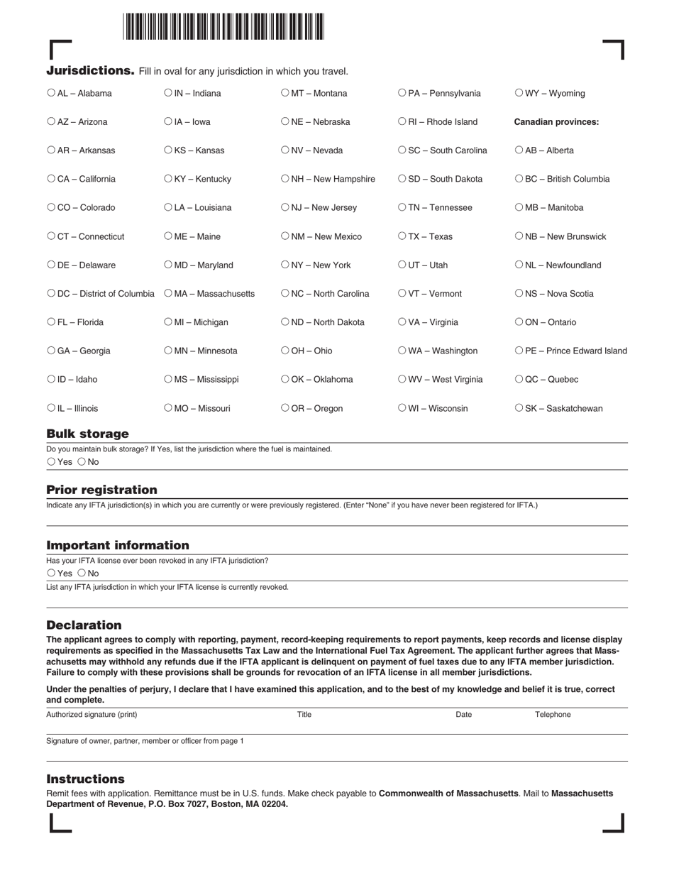 Form IFTA-1 International Fuel Tax Agreement Massachusetts License Application - Massachusetts, Page 2