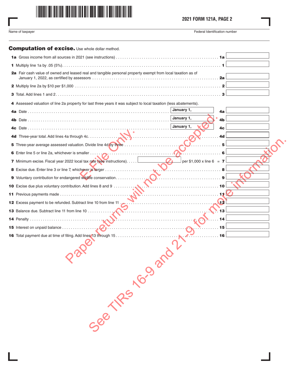 Form 121A Urban Redevelopment Excise Return - Massachusetts, Page 3