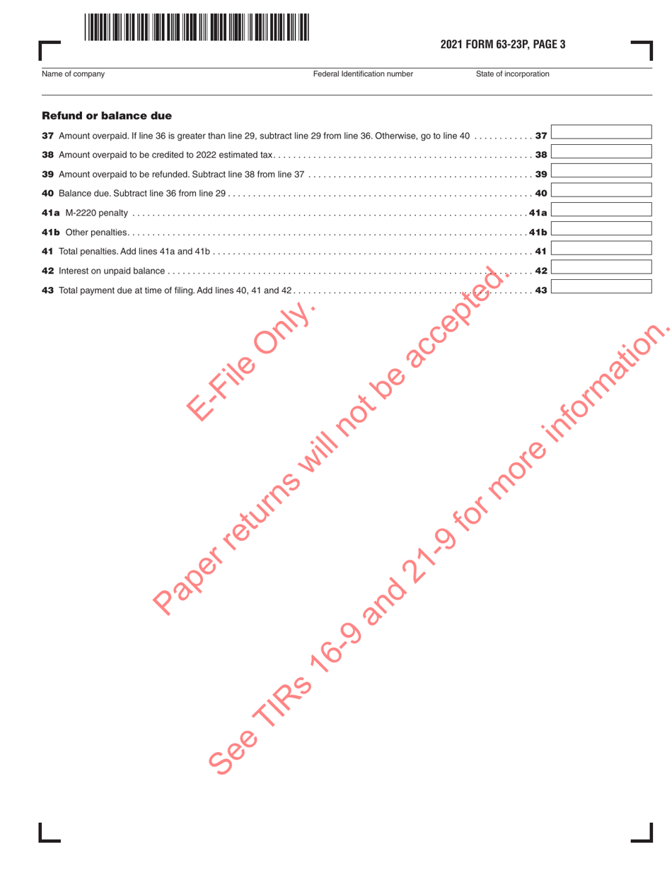 Form 63-23P Premium Excise Return for Insurance Companies - Massachusetts, Page 4