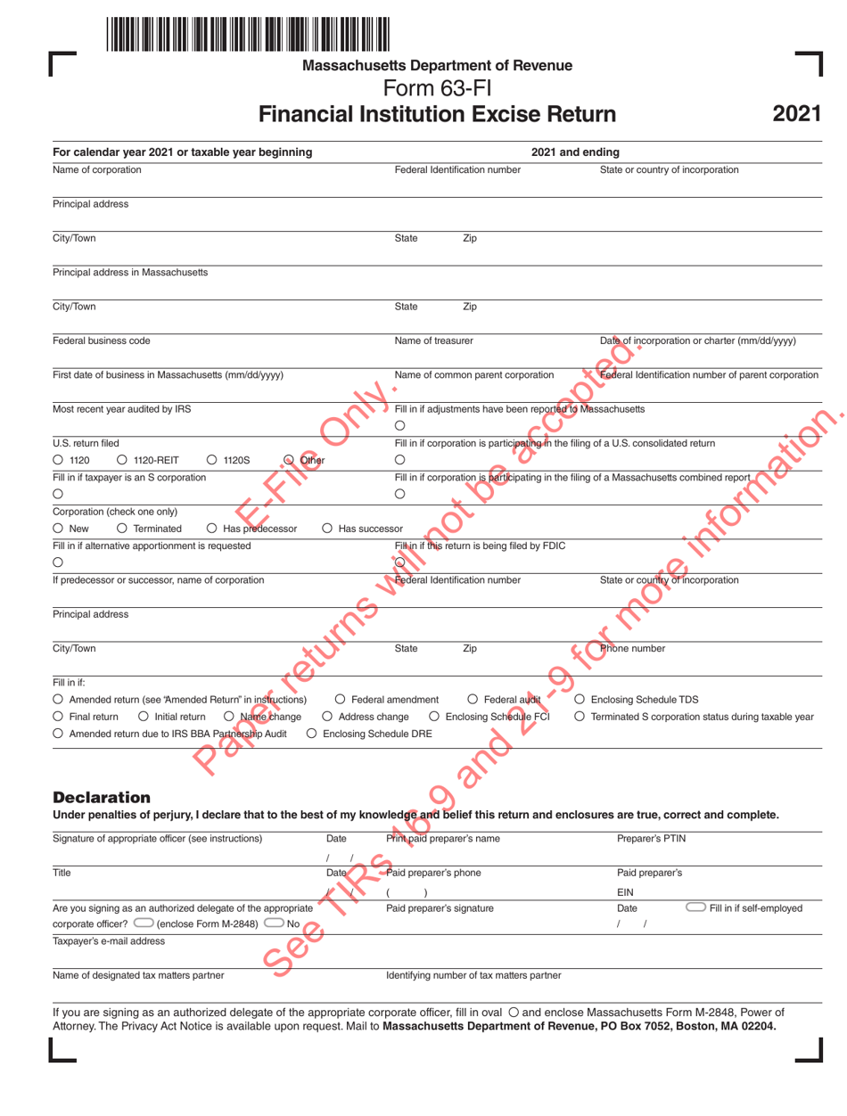 Form 63-FI Financial Institution Excise Return - Massachusetts, Page 2