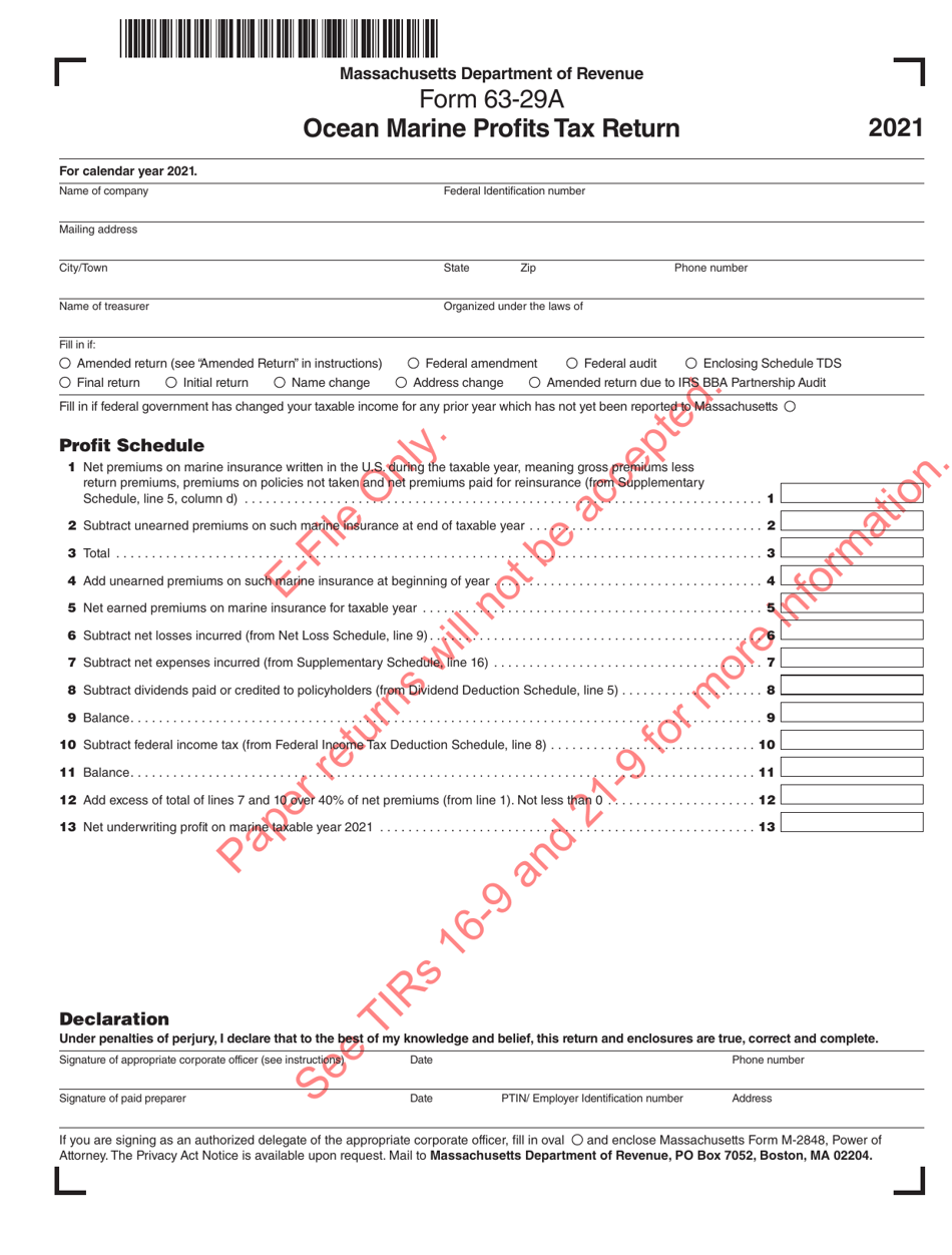 Form 63-29A Ocean Marine Profits Tax Return - Massachusetts, Page 2
