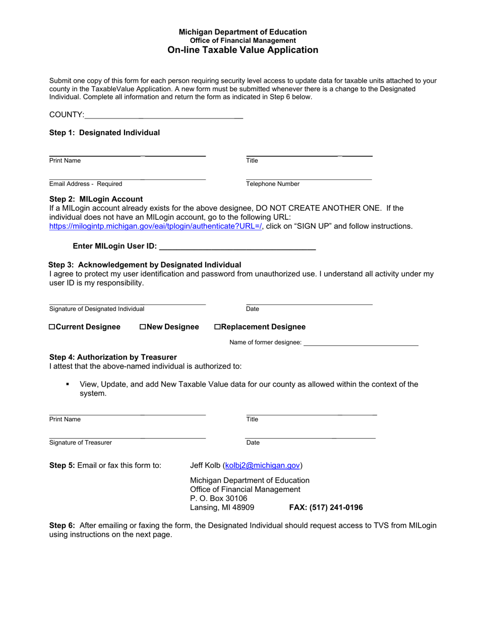 Michigan OnLine Taxable Value Application Fill Out, Sign Online and