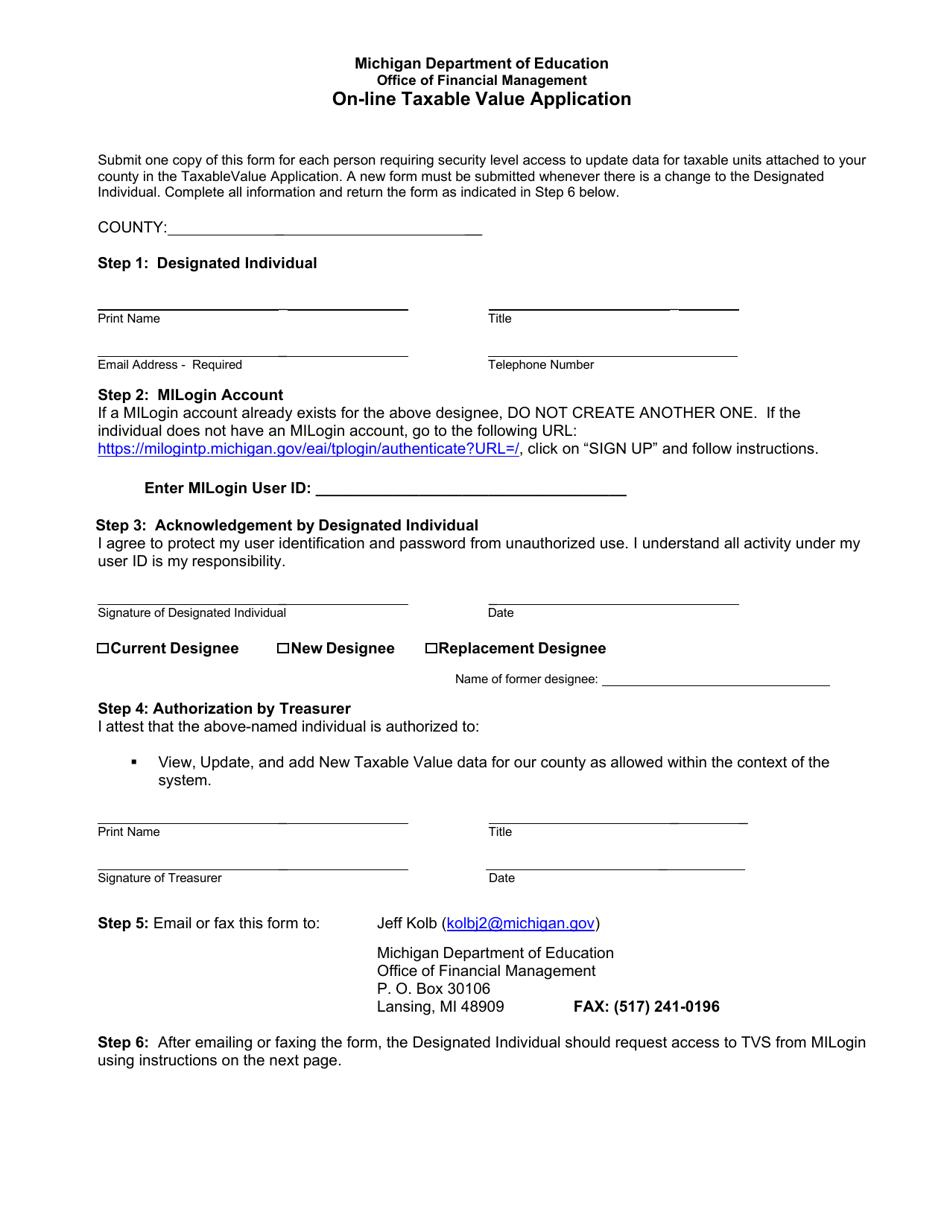 On-Line Taxable Value Application - Michigan, Page 1