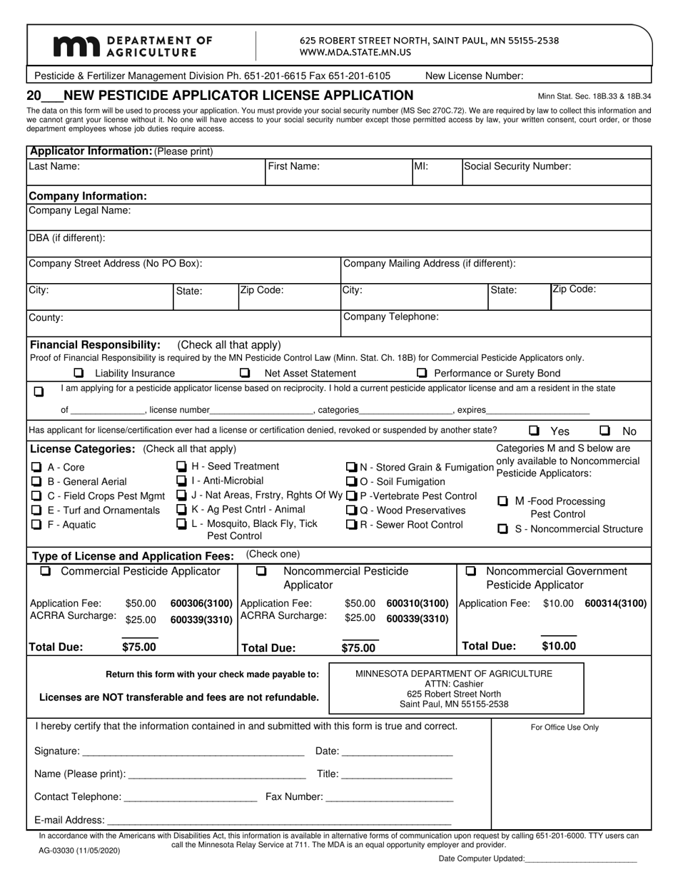 Form AG-03030 Download Printable PDF or Fill Online New Pesticide ...