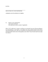Form 110A Certificate as to Transcript - Minnesota, Page 2
