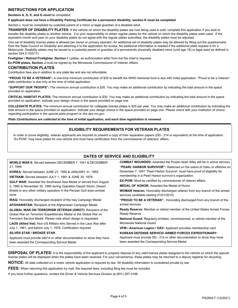 Form PS2904 Application for Disability Plates - Minnesota, Page 4
