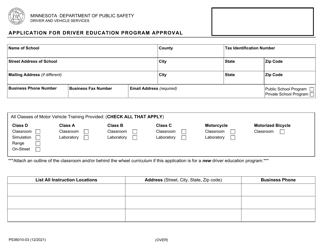 Form PS36010 Application for Driver Education Program Approval - Minnesota
