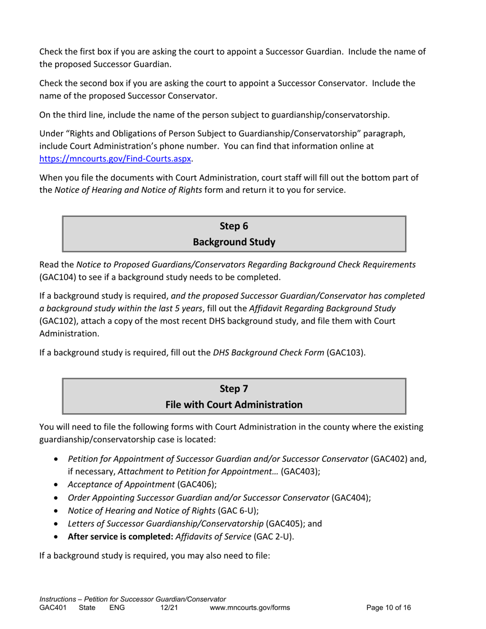 Form GAC401 Instructions - Petition for Successor Guardian / Conservator - Minnesota, Page 10