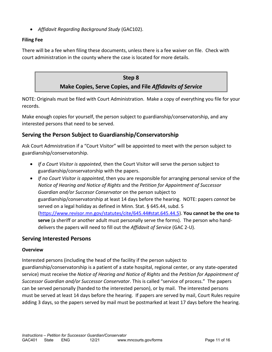 Form GAC401 Instructions - Petition for Successor Guardian / Conservator - Minnesota, Page 11