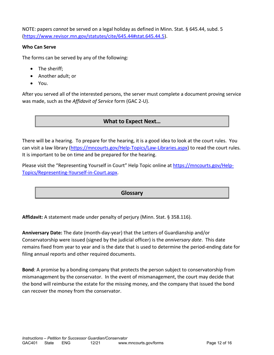 Form GAC401 Instructions - Petition for Successor Guardian / Conservator - Minnesota, Page 12