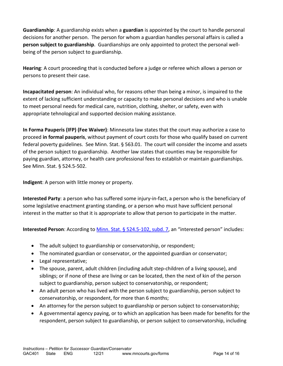 Form GAC401 Instructions - Petition for Successor Guardian / Conservator - Minnesota, Page 14