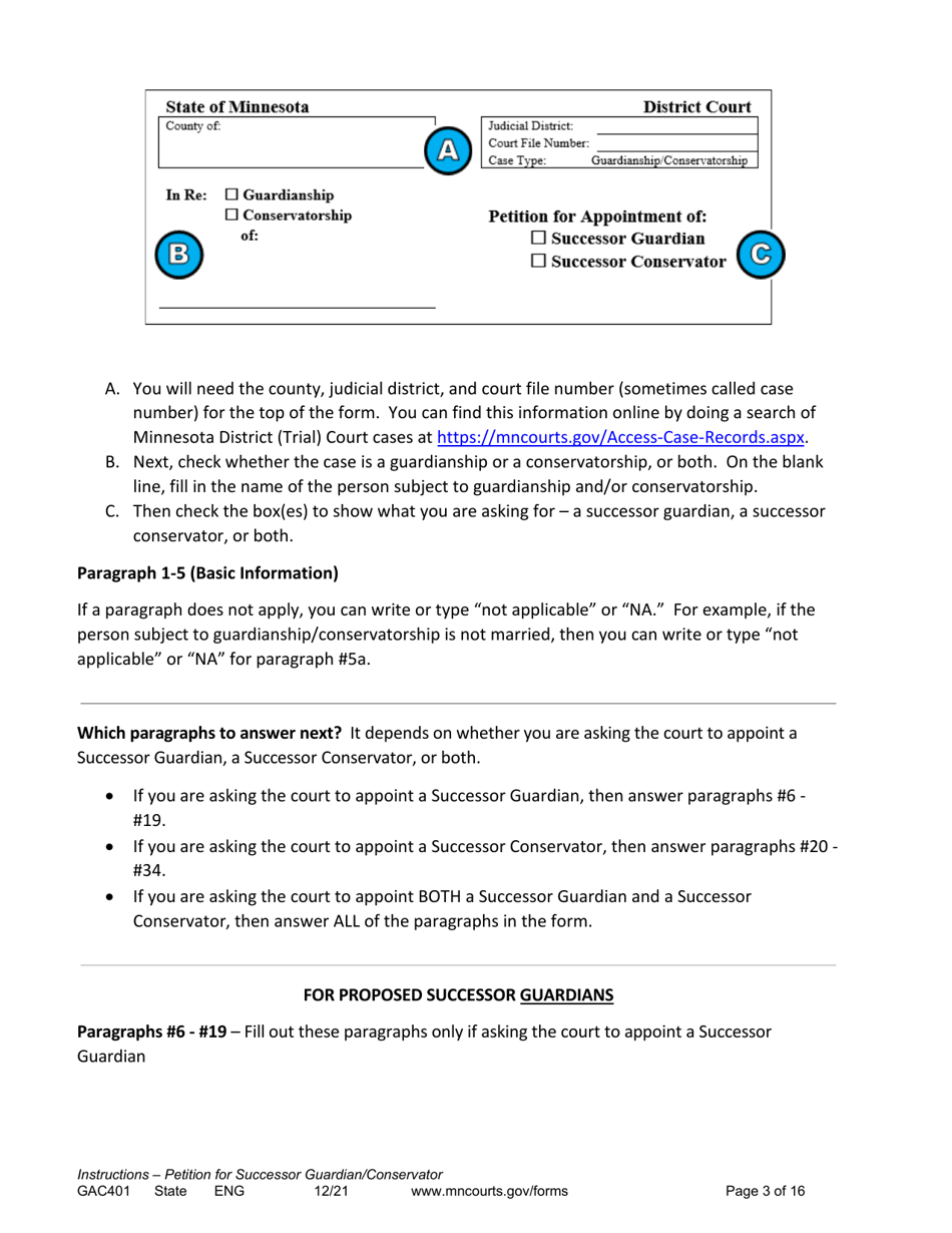 Form GAC401 Instructions - Petition for Successor Guardian / Conservator - Minnesota, Page 3