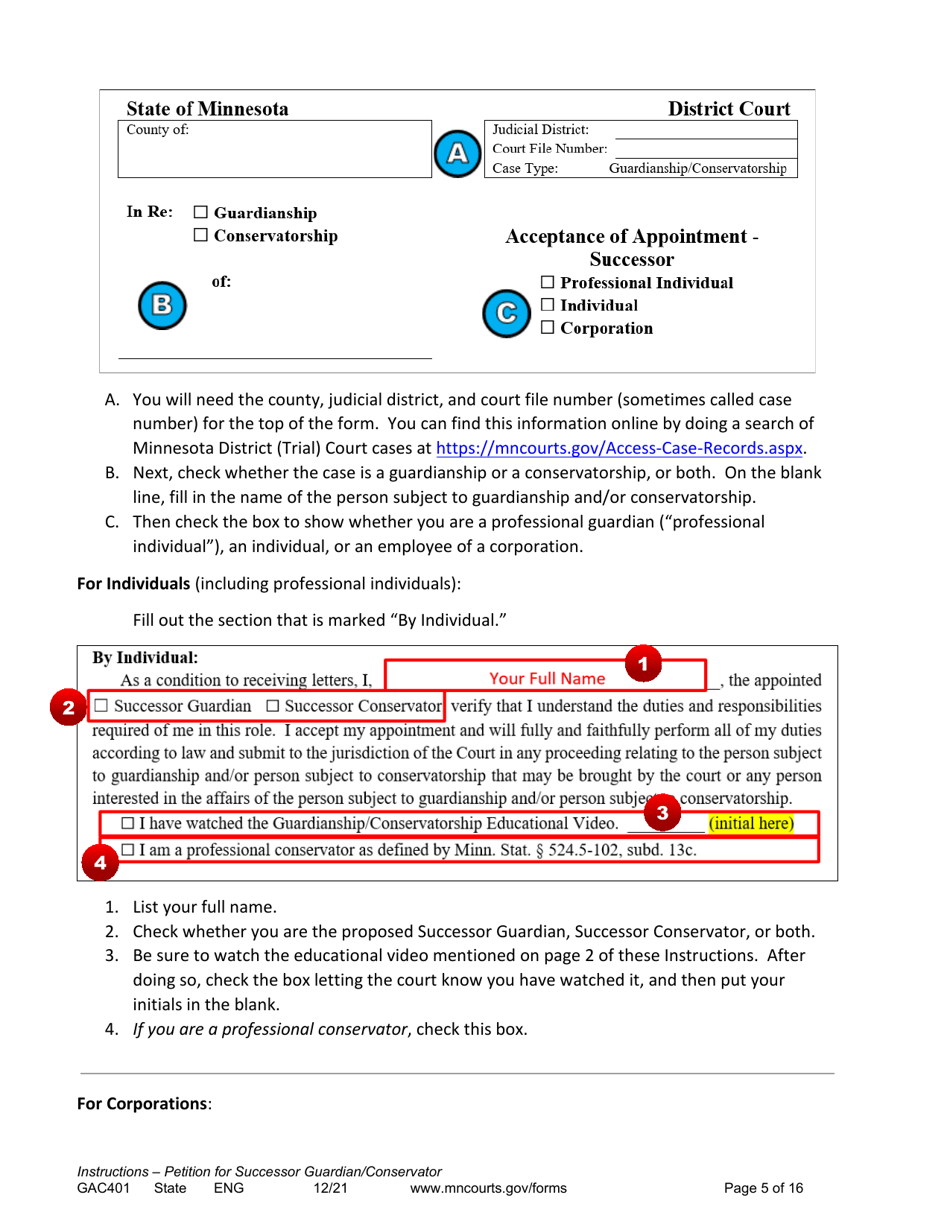 Form GAC401 Instructions - Petition for Successor Guardian / Conservator - Minnesota, Page 5