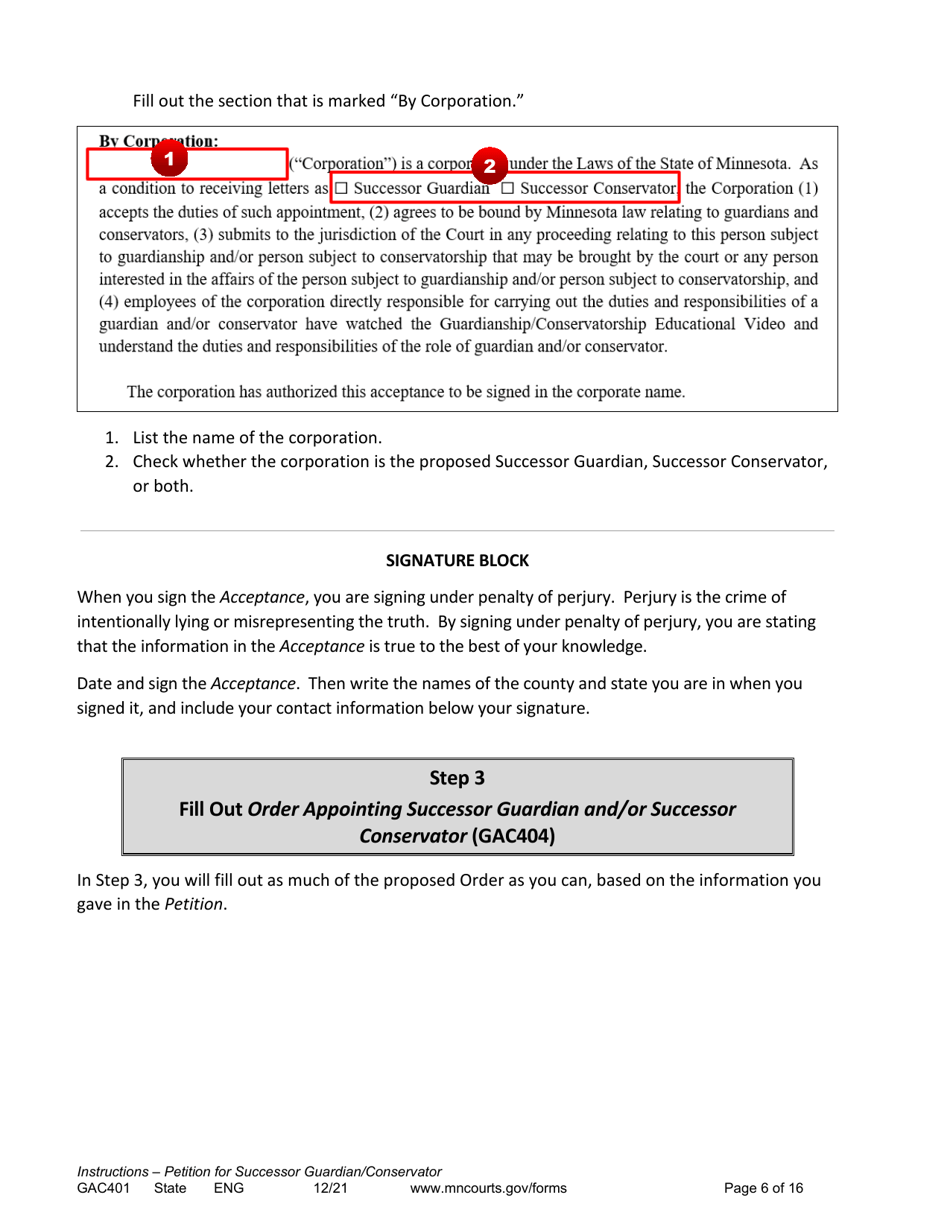 Form GAC401 Instructions - Petition for Successor Guardian / Conservator - Minnesota, Page 6