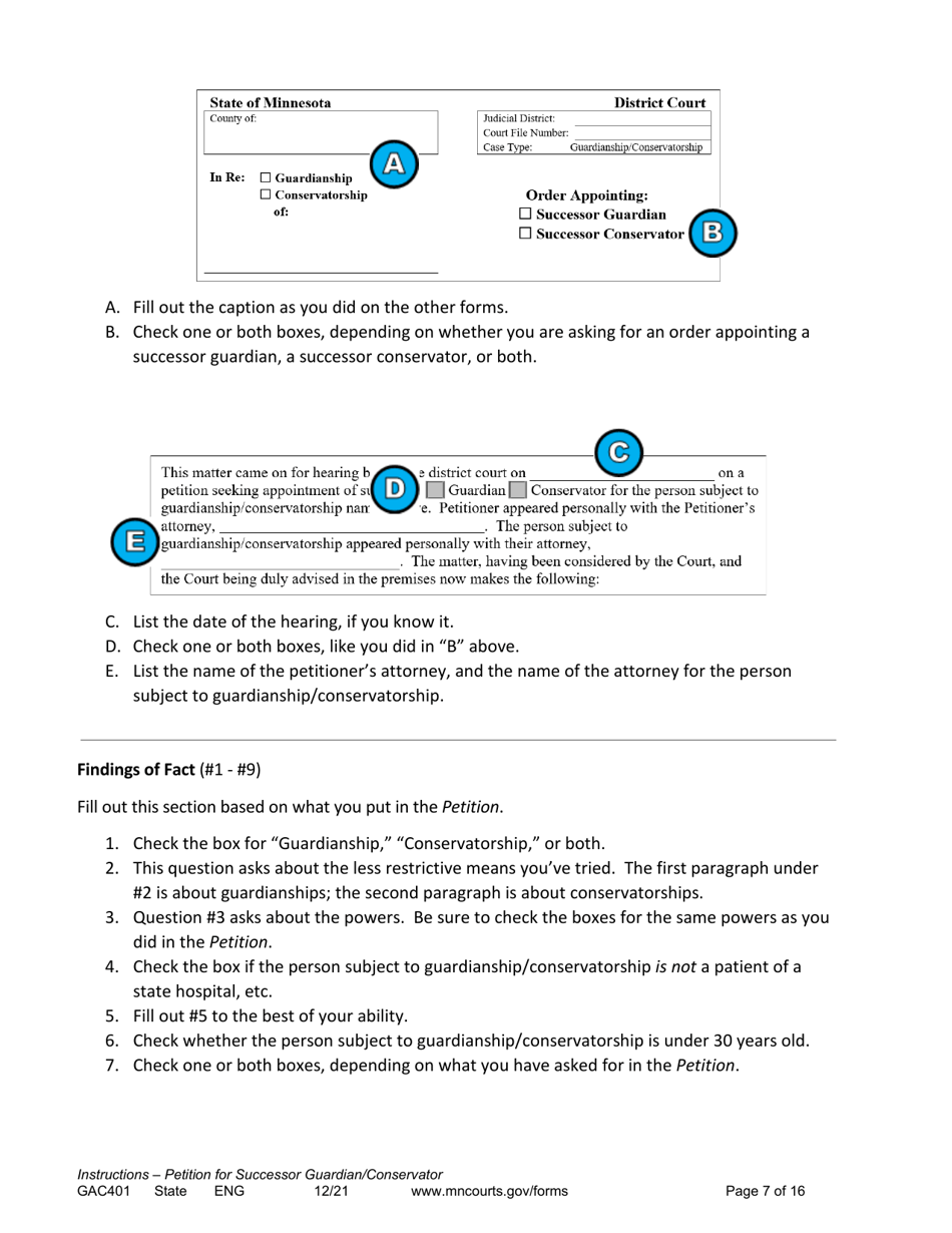 Form GAC401 Instructions - Petition for Successor Guardian / Conservator - Minnesota, Page 7
