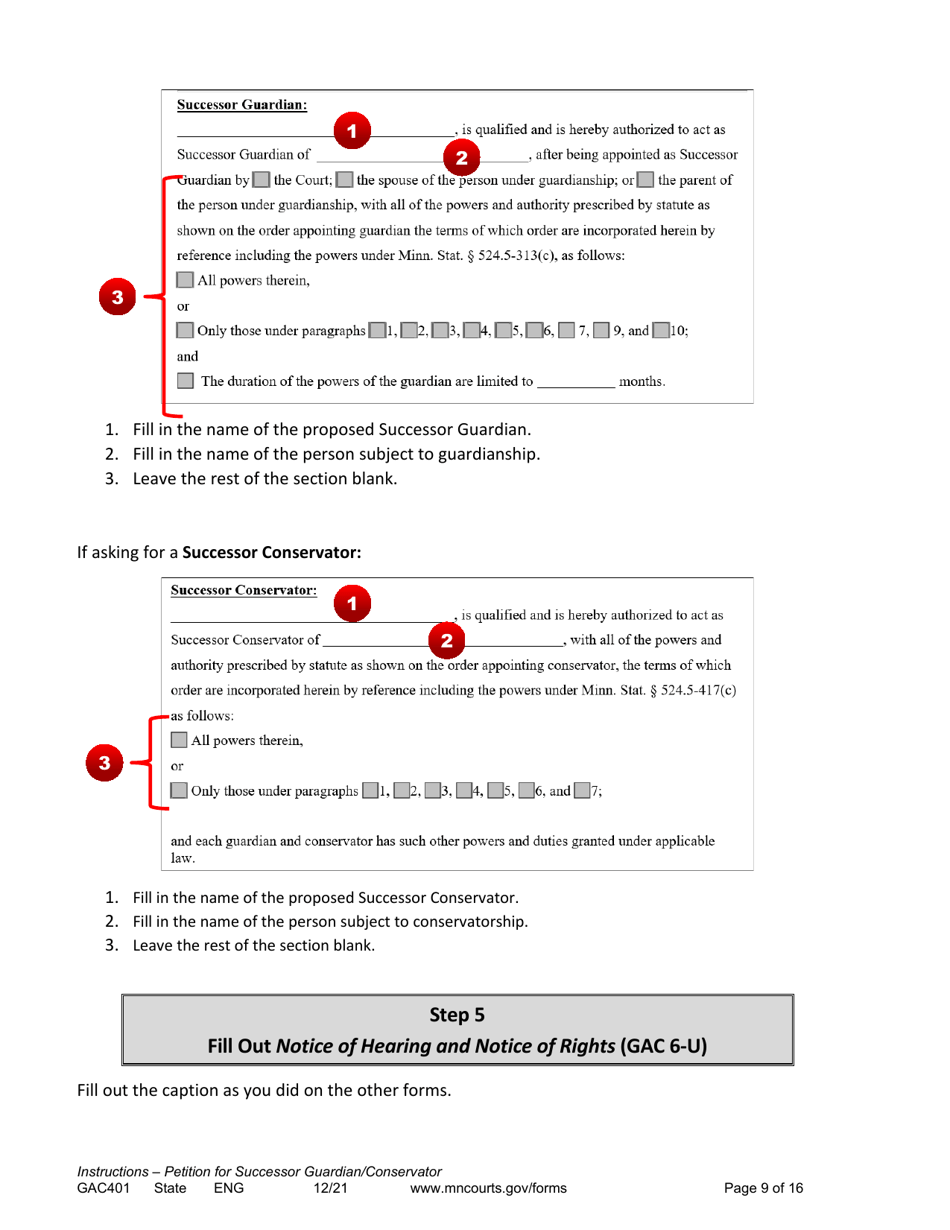 Form GAC401 Instructions - Petition for Successor Guardian / Conservator - Minnesota, Page 9