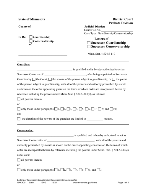 Form GAC405 Letters of Successor Guardianship/Successor Conservatorship - Minnesota
