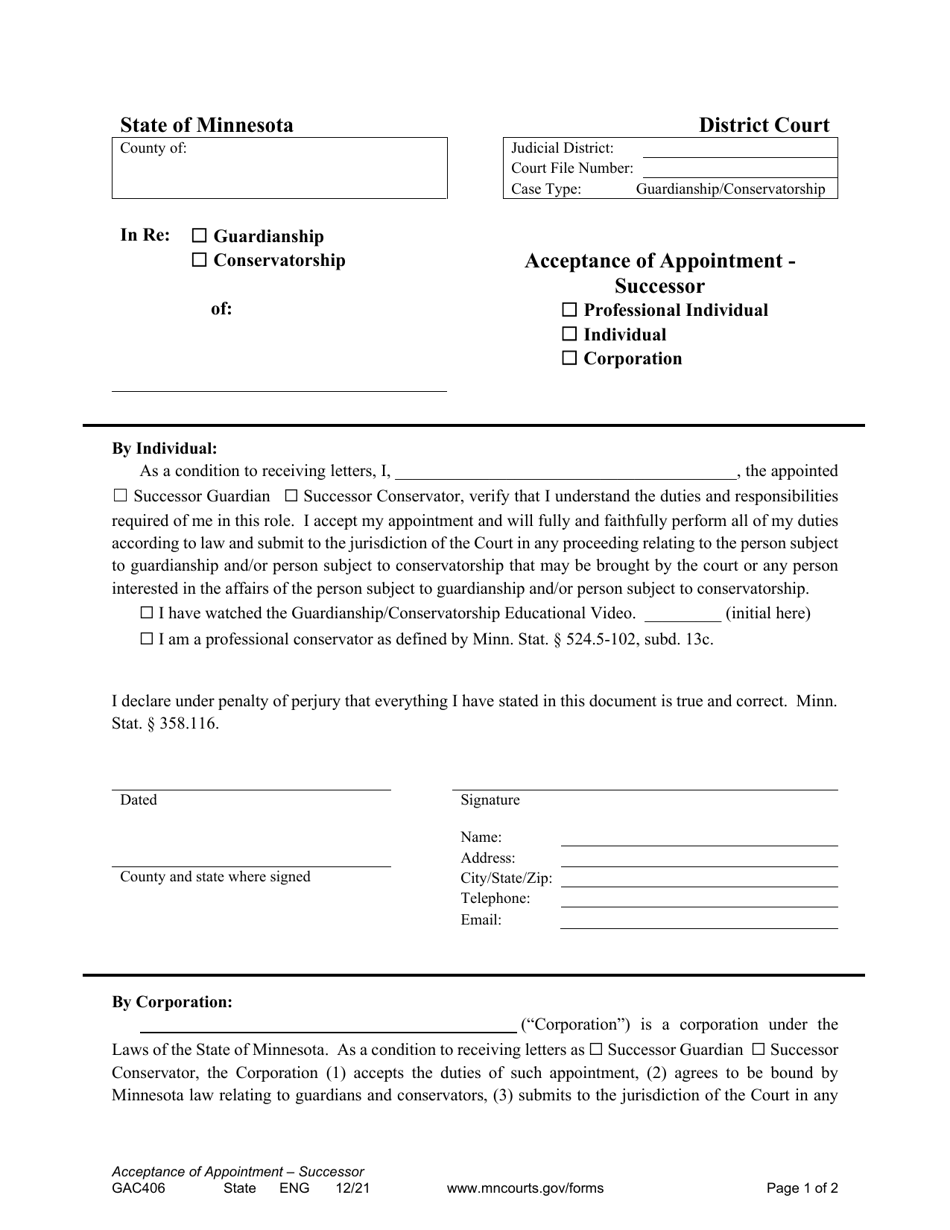 Form GAC406 Acceptance of Appointment - Successor - Minnesota, Page 1