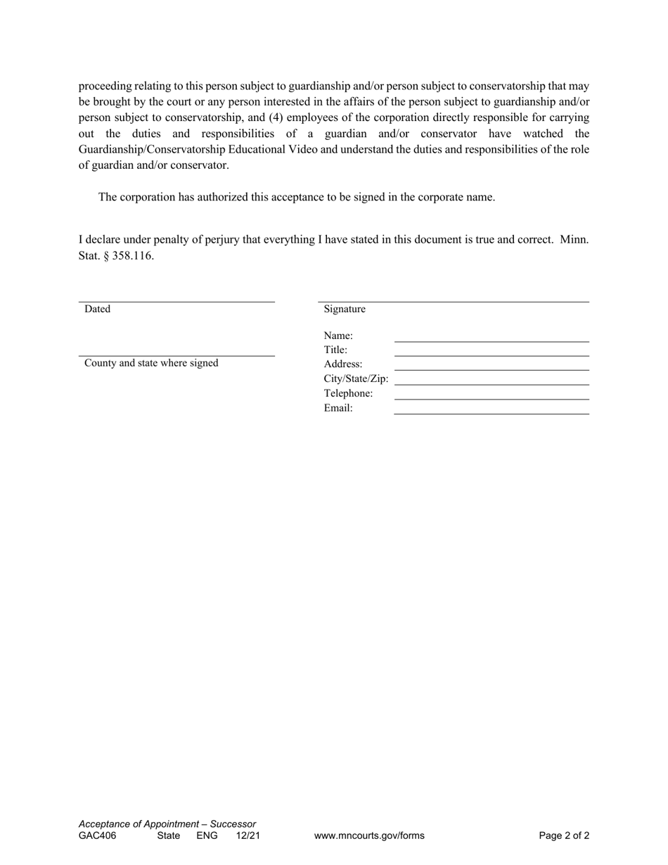 Form GAC406 Acceptance of Appointment - Successor - Minnesota, Page 2